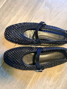 H&M Black Woven Mary Jane Flats with Buckle Strap